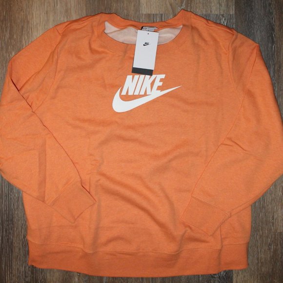 NWT NIKE WOMEN'S PLUS CREW NECK FUTURA SPORTSWEAR LONG SLEEVED SWEATSHIRT ORANGE - Picture 3 of 3